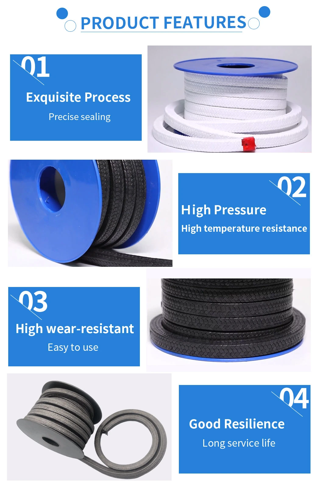 Black Graphite PTFE Gland Sealing Packing with Aramid Fiber in Corners